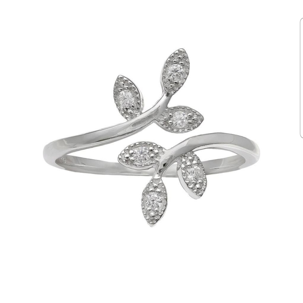 Primrose Sterling Silver Leaf Ring with CZ